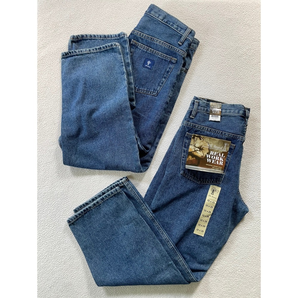 RK Brand Mens 32x29 Relaxed Fit Work Jeans Med Blue 2 Pair Bundle New With Tags